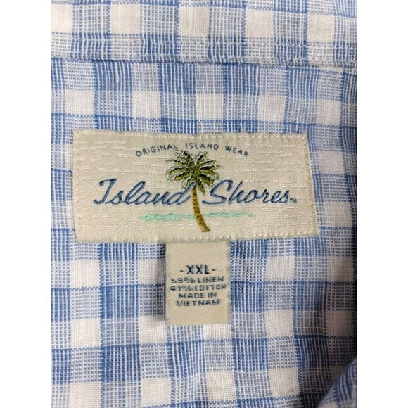Island Shores Camp Shirt Men's 2XL Blue plaid Linen Blend Short Sleeve Button Up - Picture 5 of 6